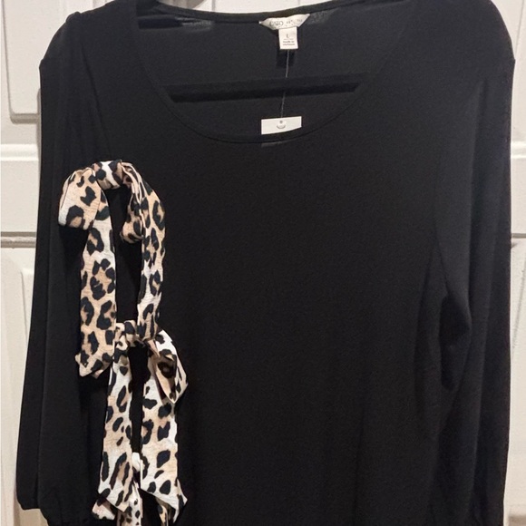 Cato Black Long Sleeve Top with Leopard Accent - Picture 9 of 9